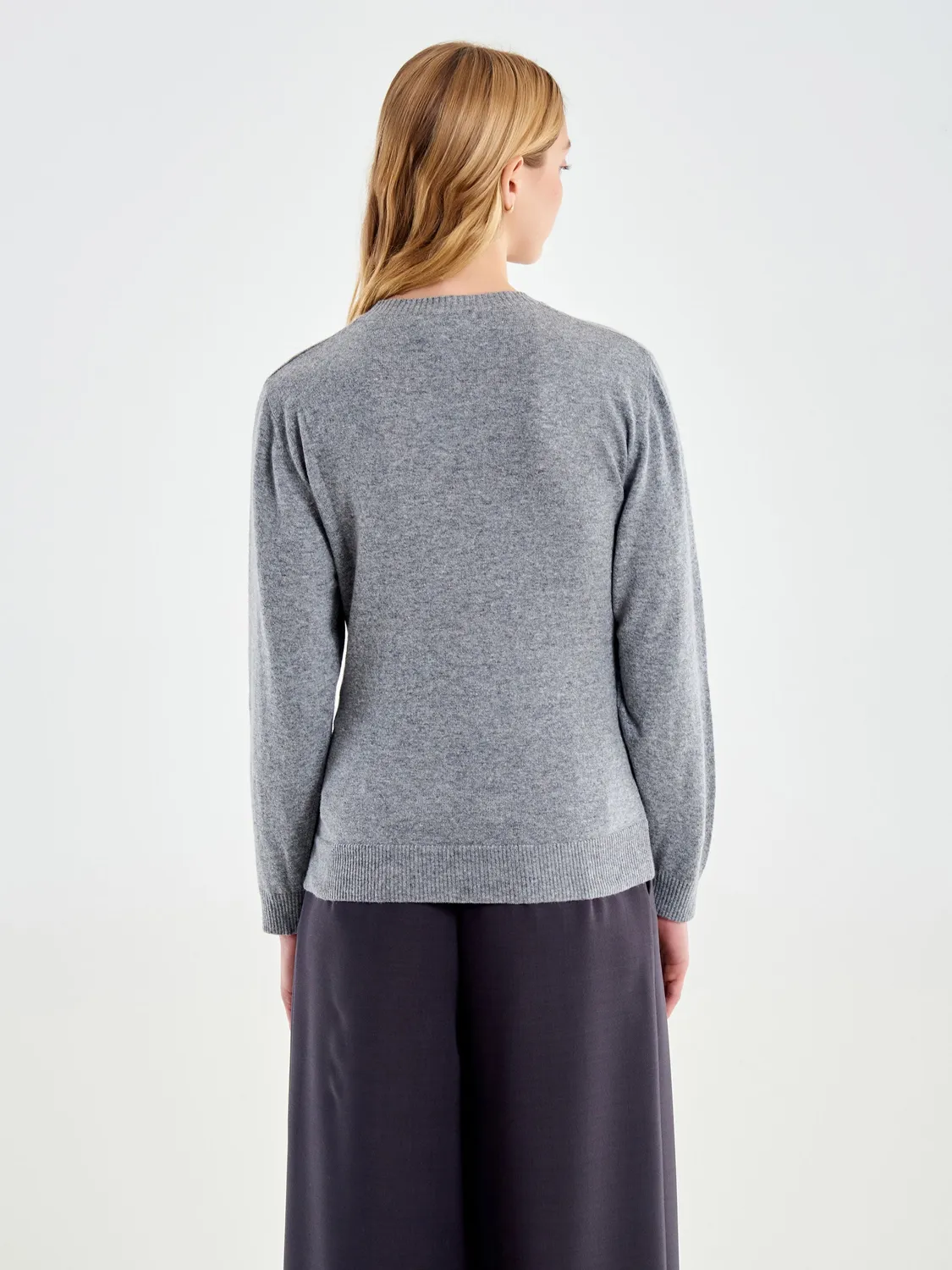 Vicolo Pull Girocollo con Nodo grigio maglia lana