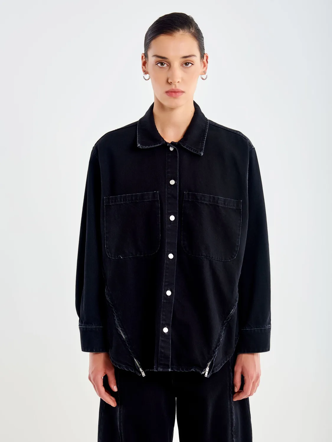 Vicolo Giacca Denim Zip giacca nera cotone taglie S M
