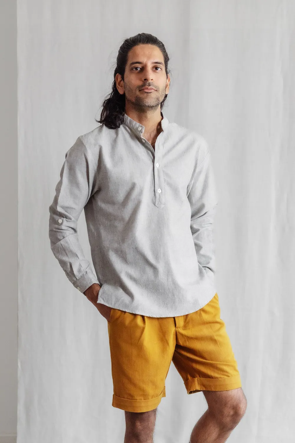 Jyoti Tanu tunica donna cotone grigio chiaro