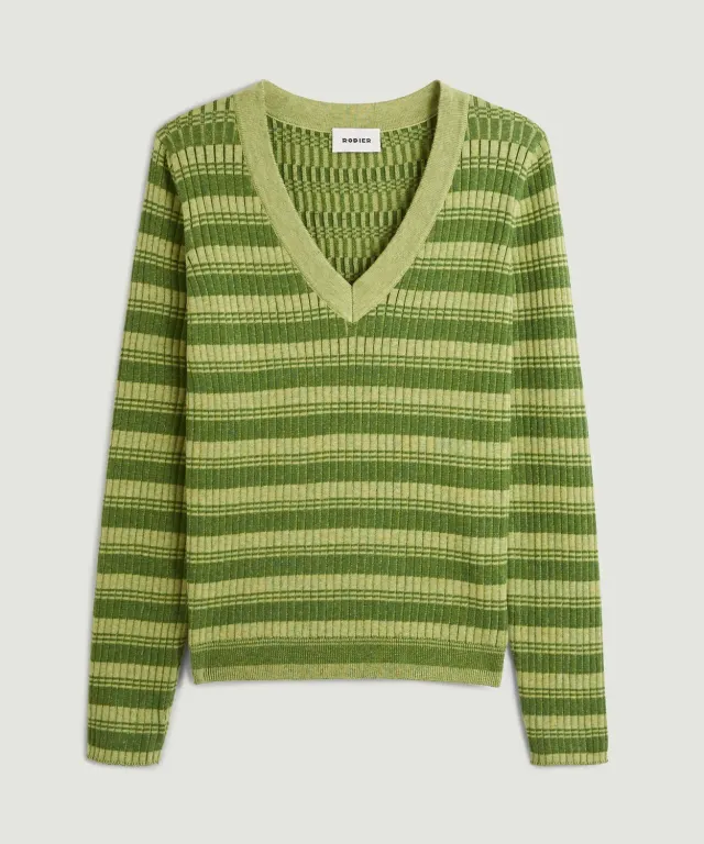 Rodier Maglia Scollo V Verde Pistacchio a Coste