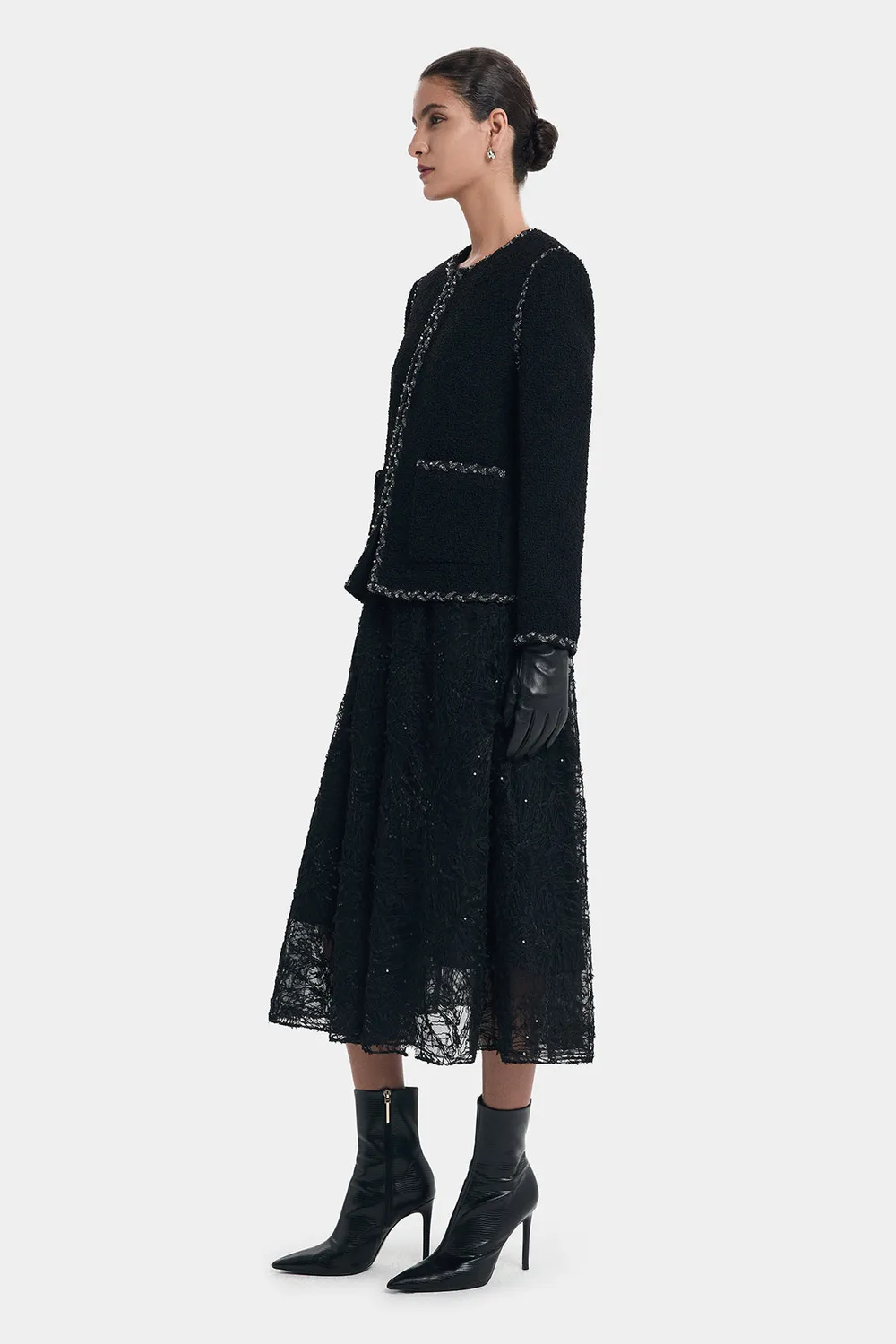 PORTS Timeless Chic giacca tweed nera filo argento