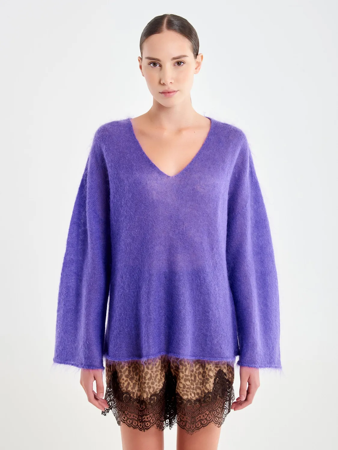 Vicolo pull oversize scollo V mohair viola
