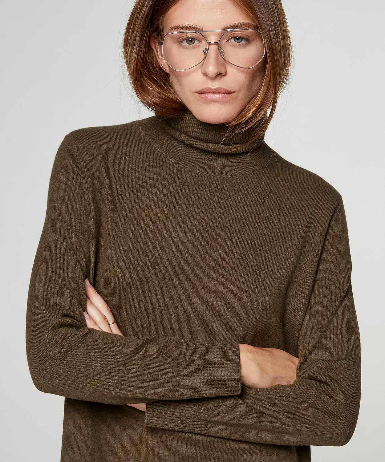 Rodier maglione dolcevita cashmere kaki collo alto