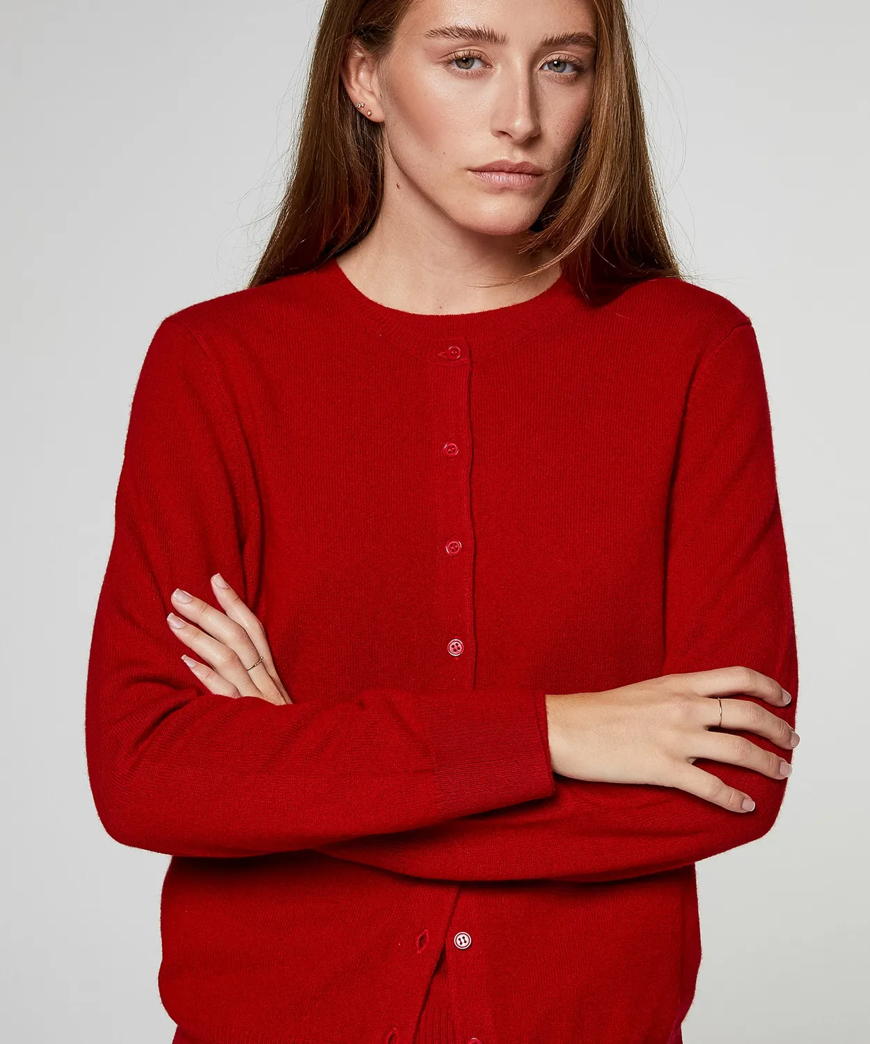 Rodier cardigan in cashmere rosso girocollo
