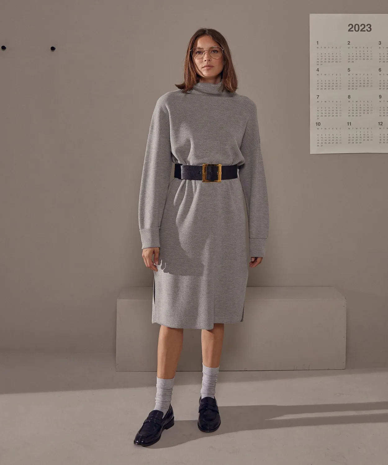 Rodier abito maglia collo alto ampio grigio medio