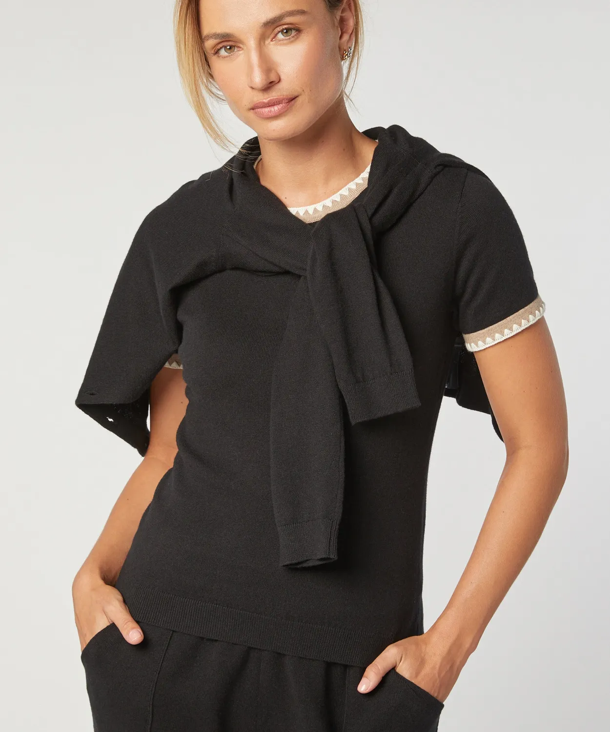 Rodier twin-set cotone nero top e cardigan 36-46