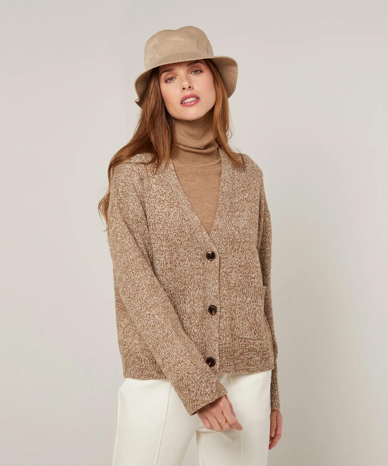 Rodier cardigan corto mélange marrone bottoni