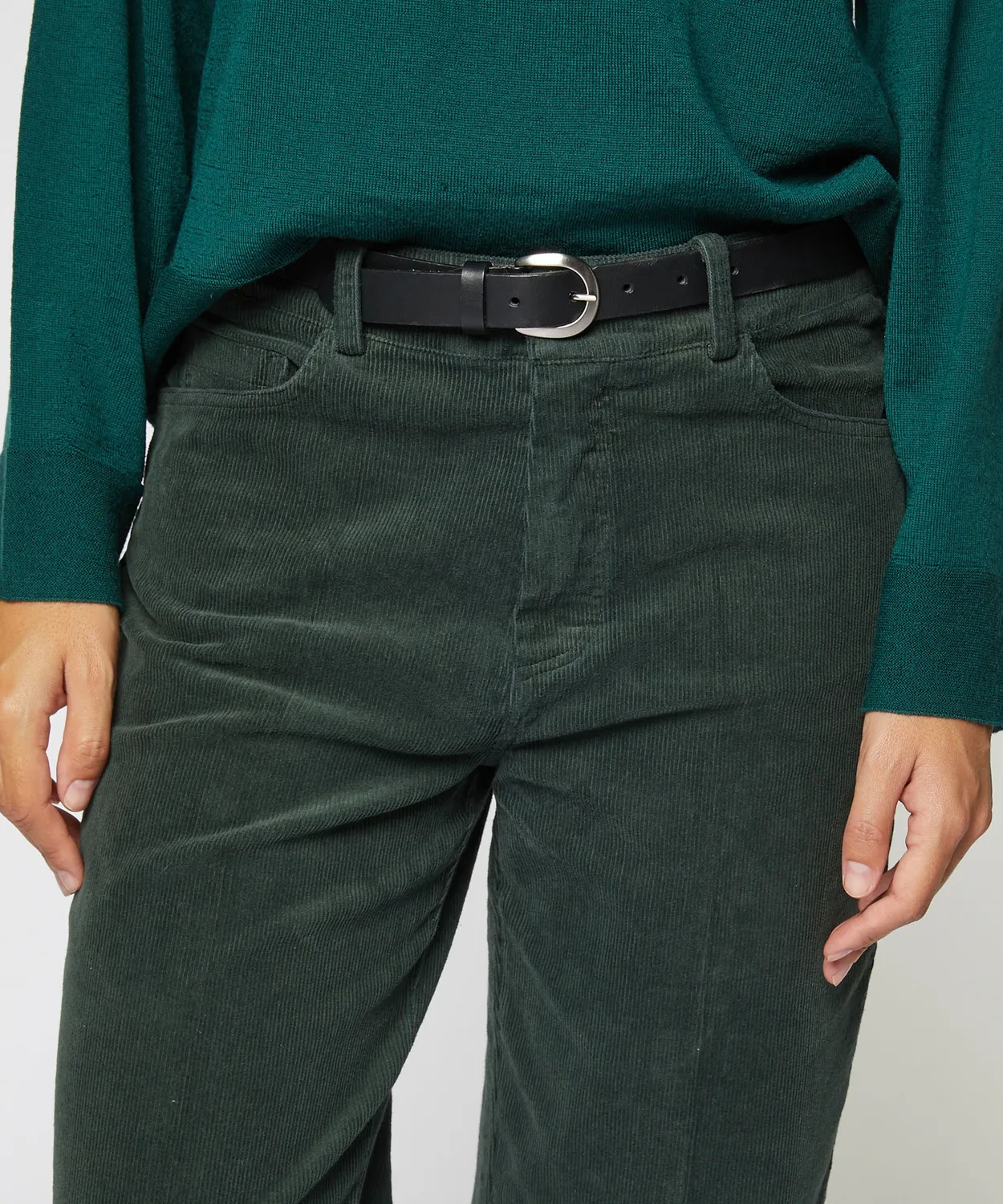 Rodier Pantaloni larghi velluto verde abete vita alta