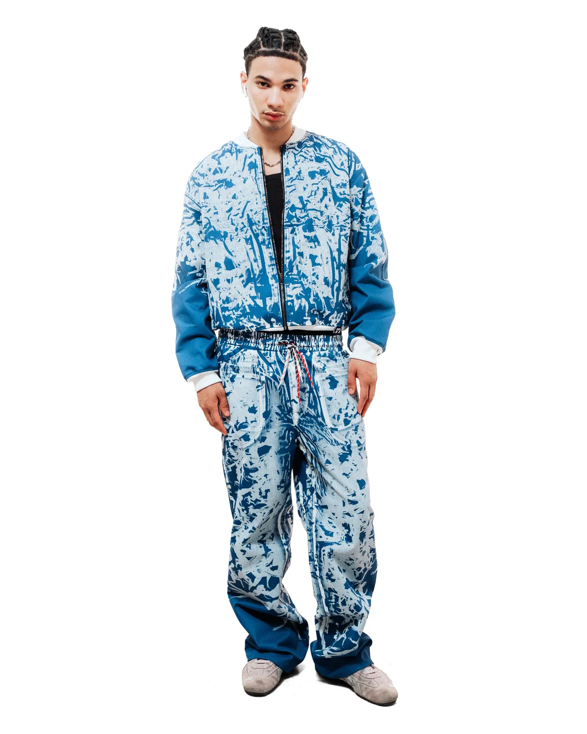 Marcello Pipitone Baby Blue pantaloni cotone azzurri stampa