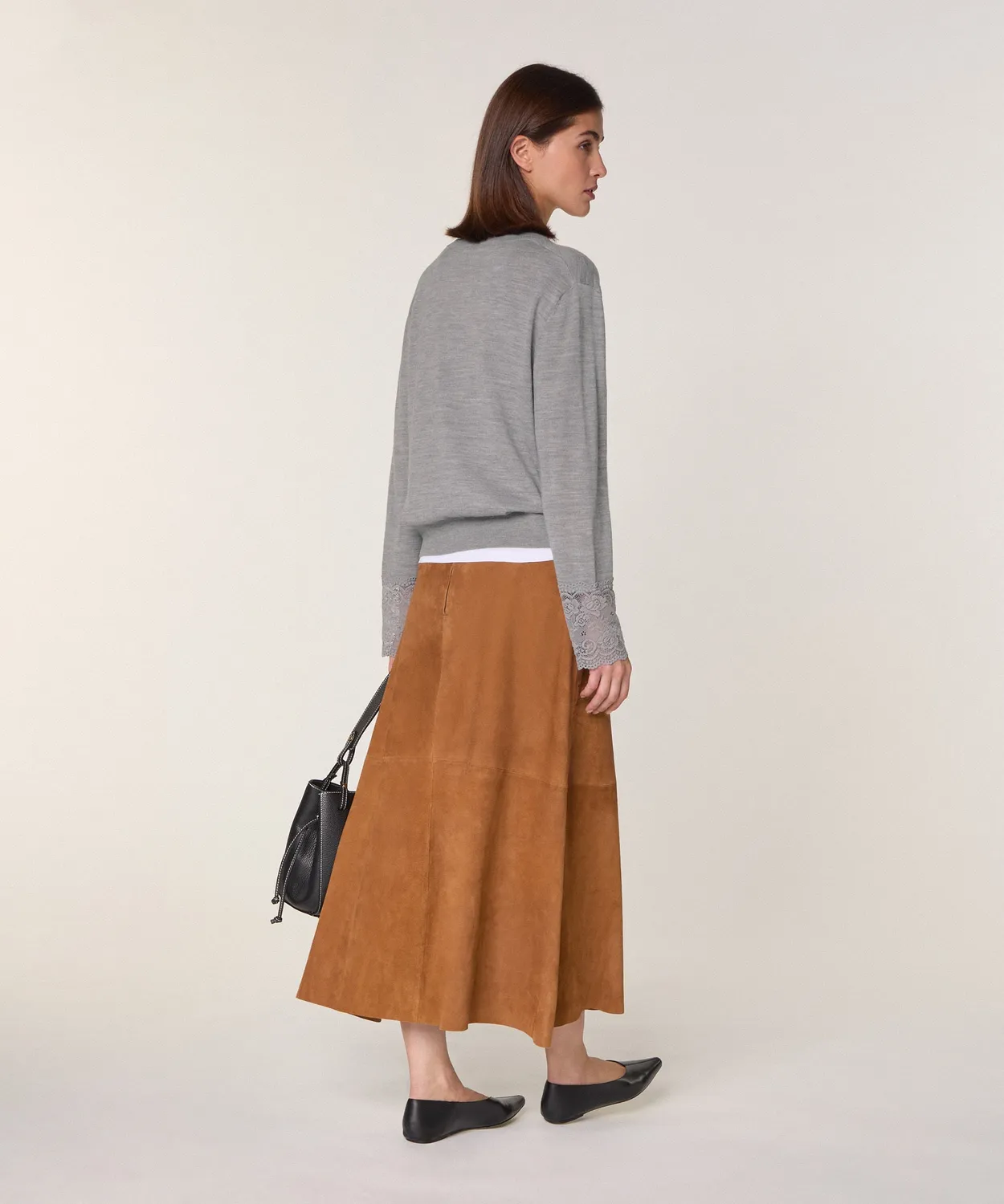 Rodier Cardigan Lana Merino Pizzo Grigio Scuro