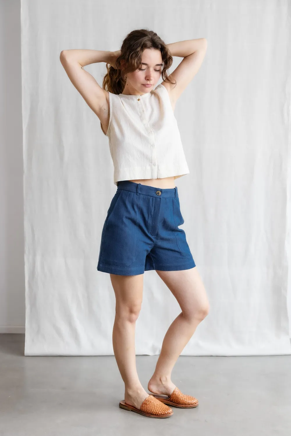 Jyoti Kusuma shorts denim donna cotone tasconi