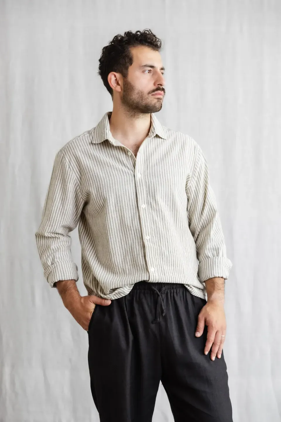 Jyoti Himat camicia cotone grigio bianco
