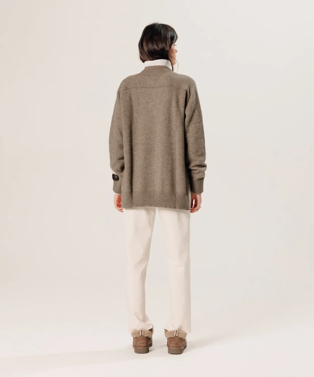Rodier Pullover oversize cashmere scollo V beige
