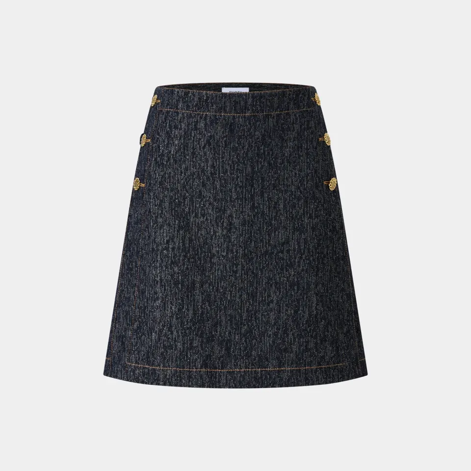 PORTS Crest Button gonna svasata nera in denim bottoni