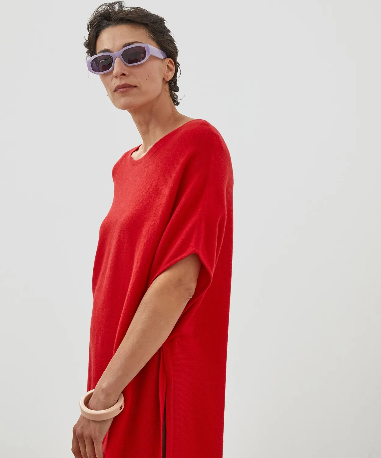 Rodier Poncho in cashmere mantella rosso vermiglio