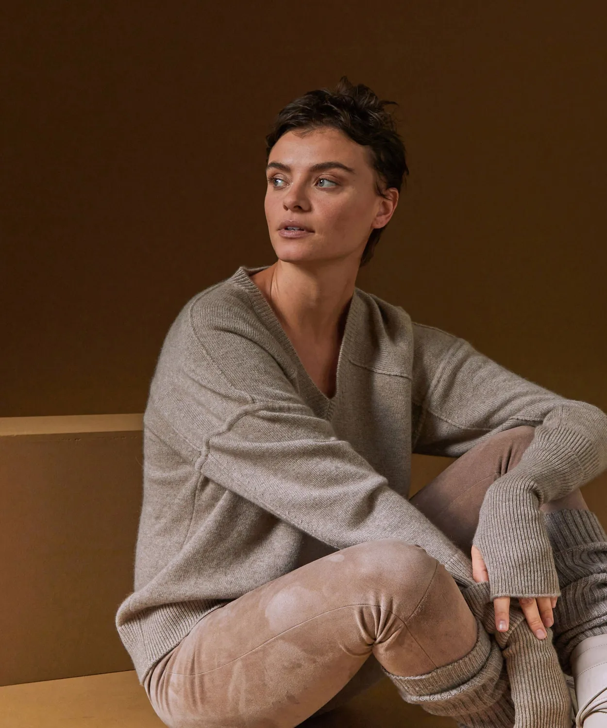 Rodier Maglione Cashmere Donna Scollo V Tortora 4 Fili