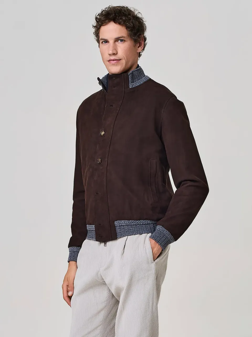 Paul Taylor bomber camoscio moro bottoni premium
