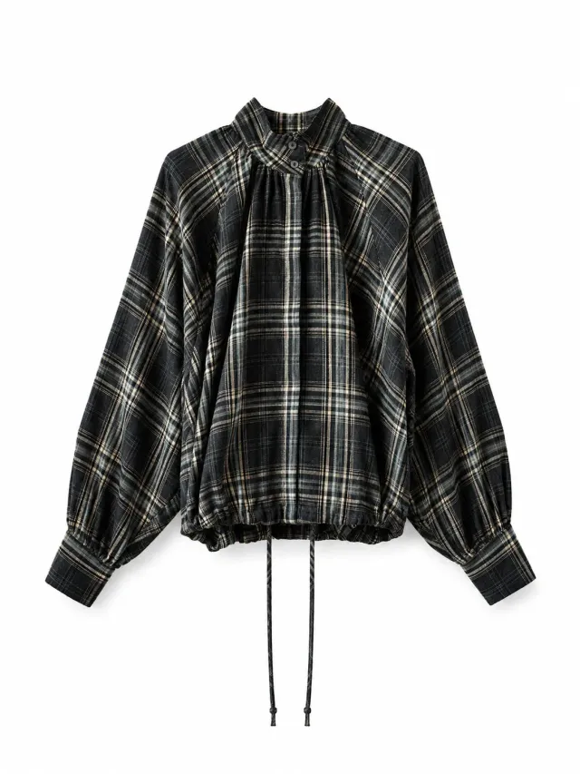 Vicolo Camicia Top Check flanella a quadri grigia