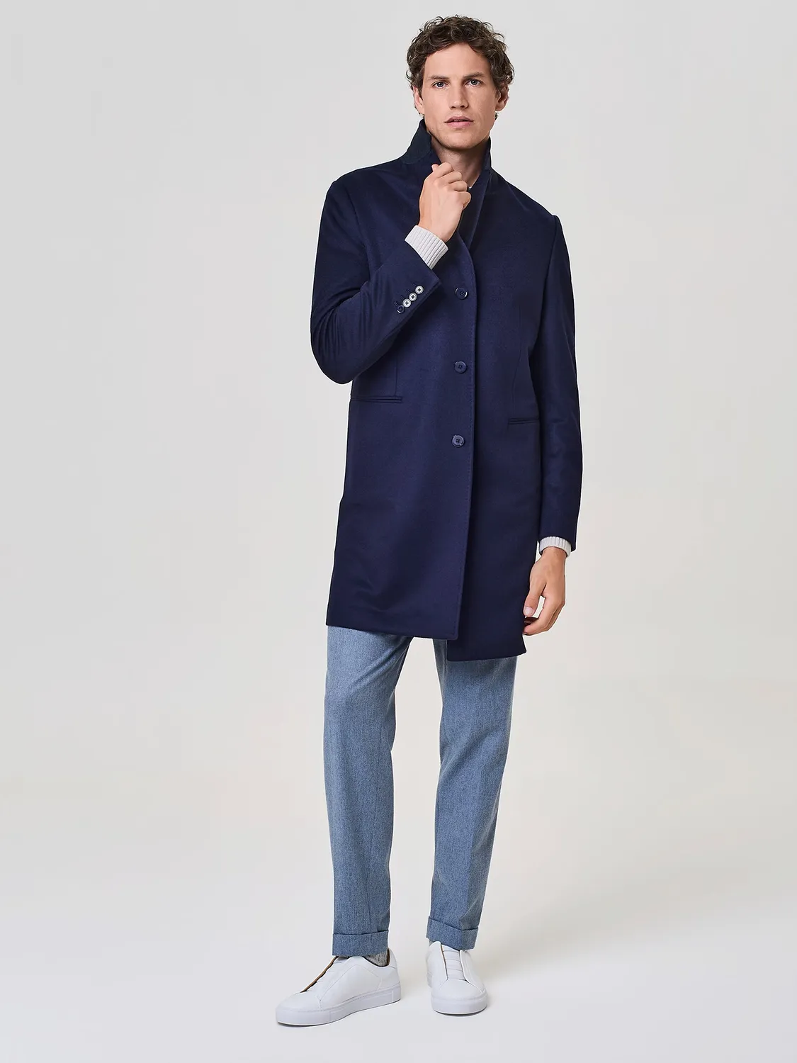 Paul Taylor Cappotto Monopetto Cashmere Blu Puro Sfoderato