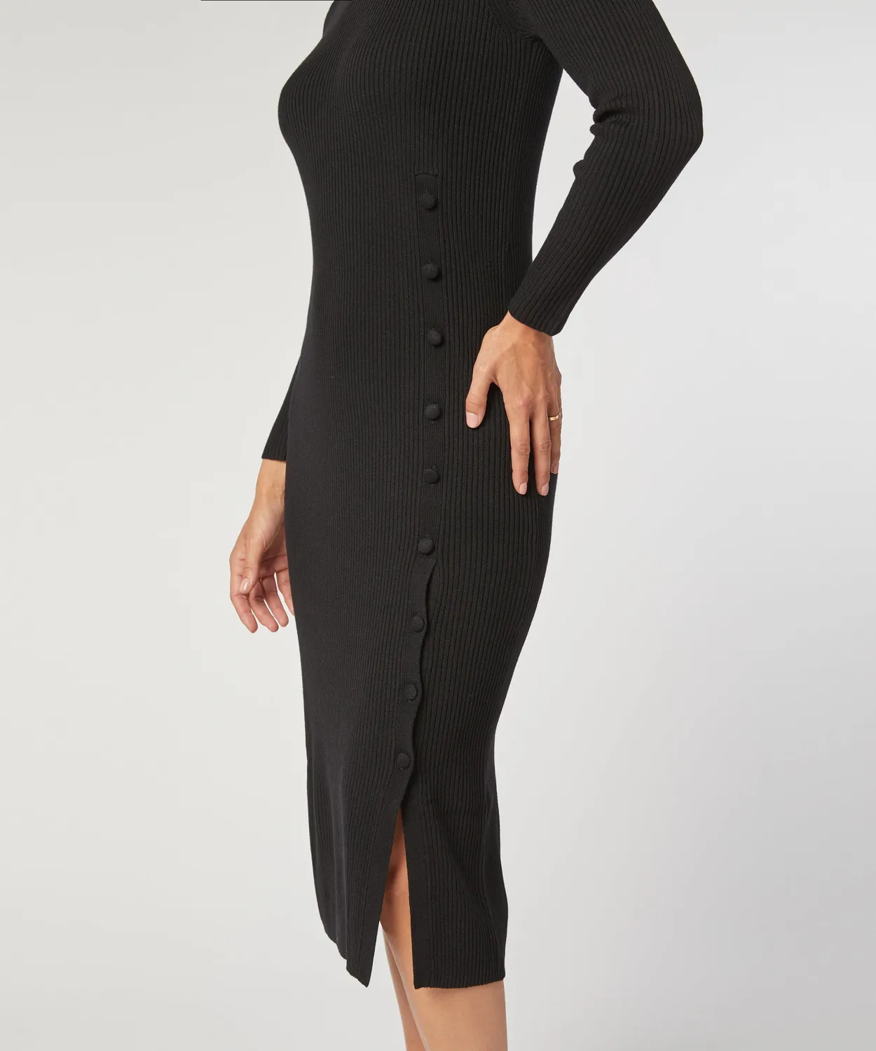 Rodier abito lungo maglia coste nero