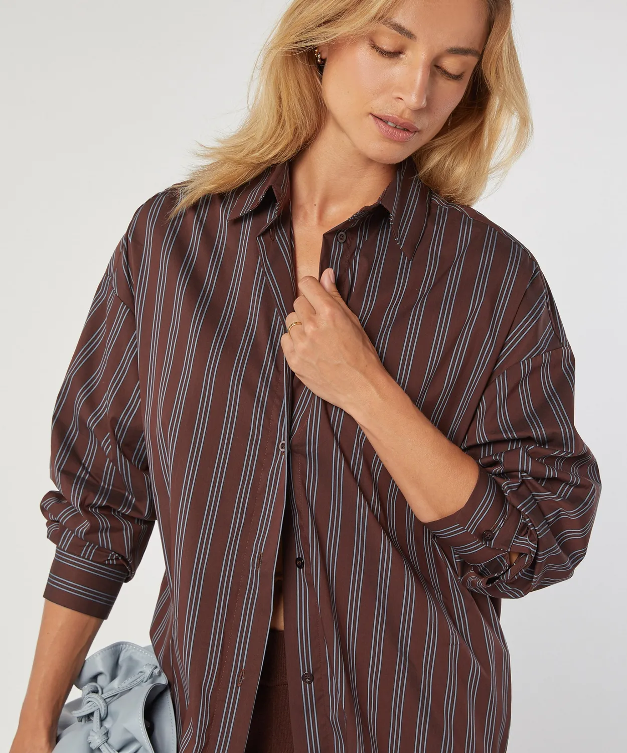 Rodier Camicia Oversize a Righe Marrone Cotone