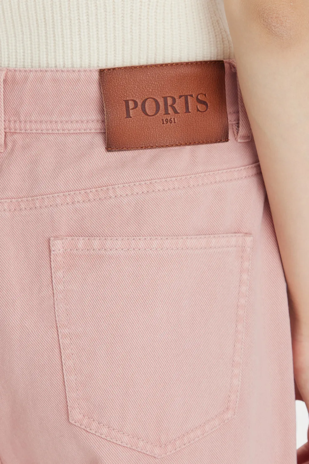PORTS jeans rosa cipria wide-leg cotone vita alta