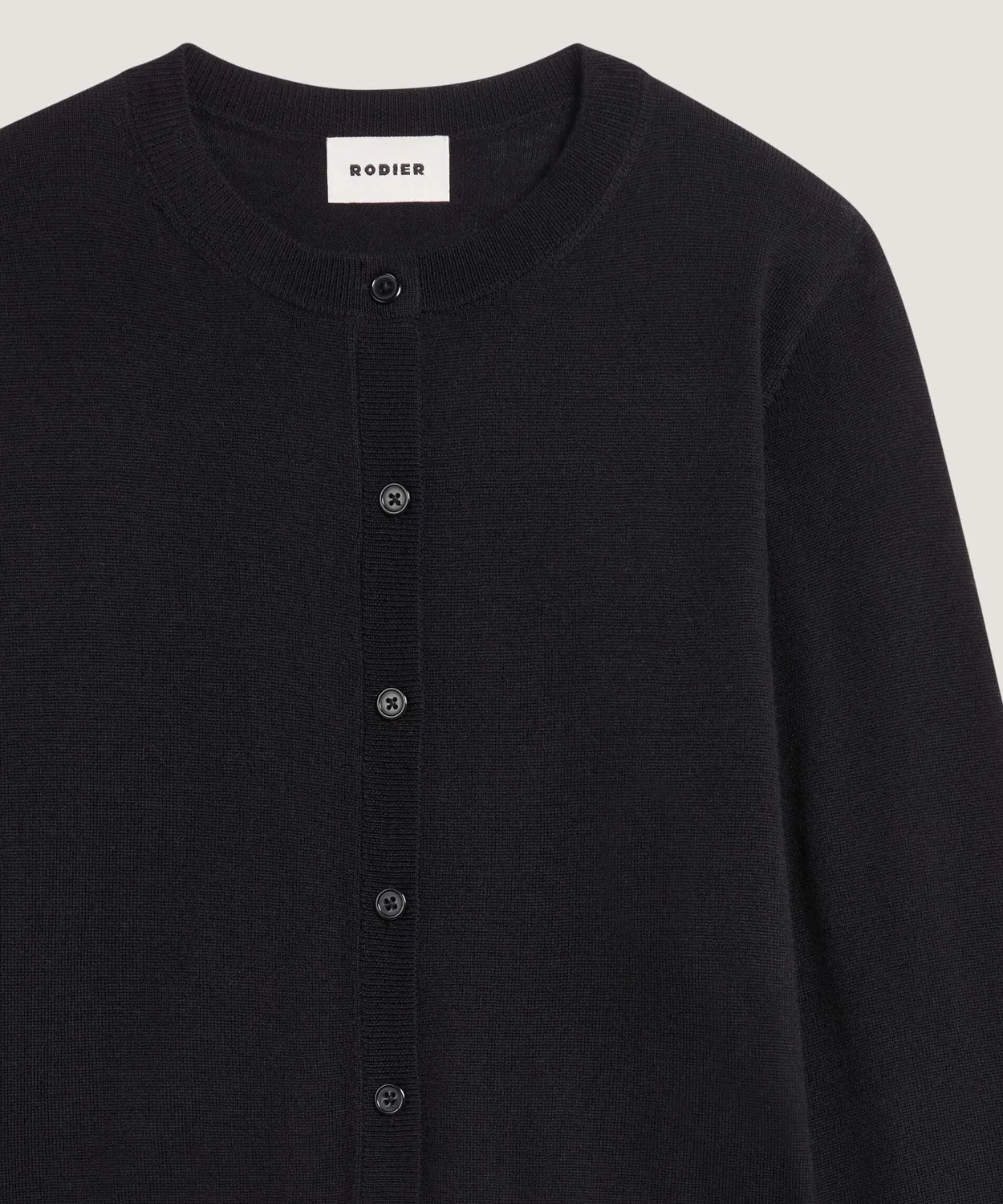 Rodier cardigan corto lana merino nero girocollo