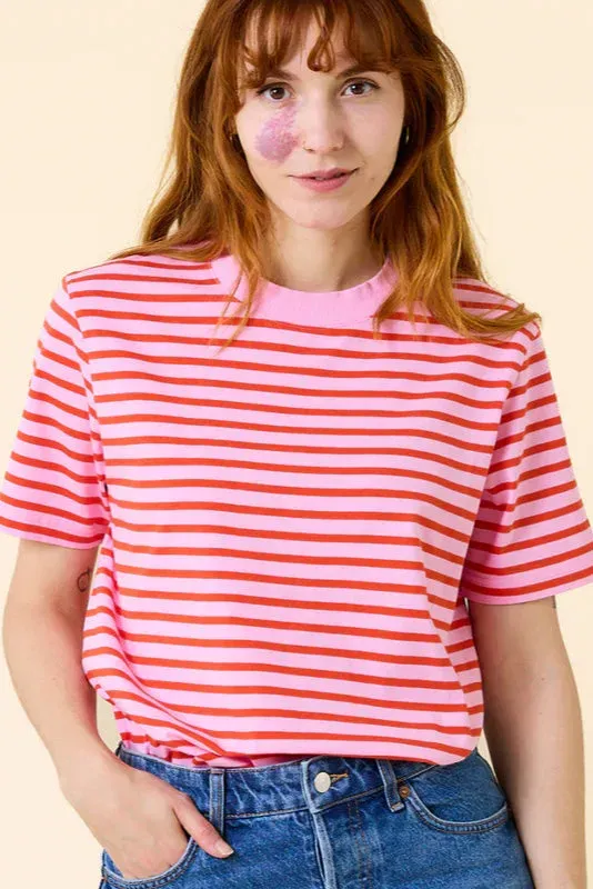 Popeia Cotton T-Shirt Striped Pink/Red maglietta righe