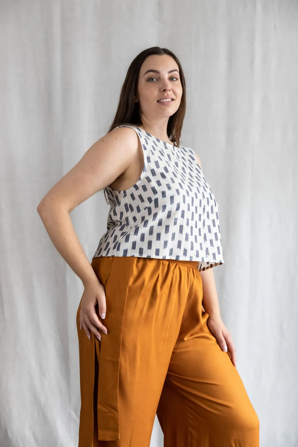 Jyoti Kiran top cotone bianco ikat taglia S