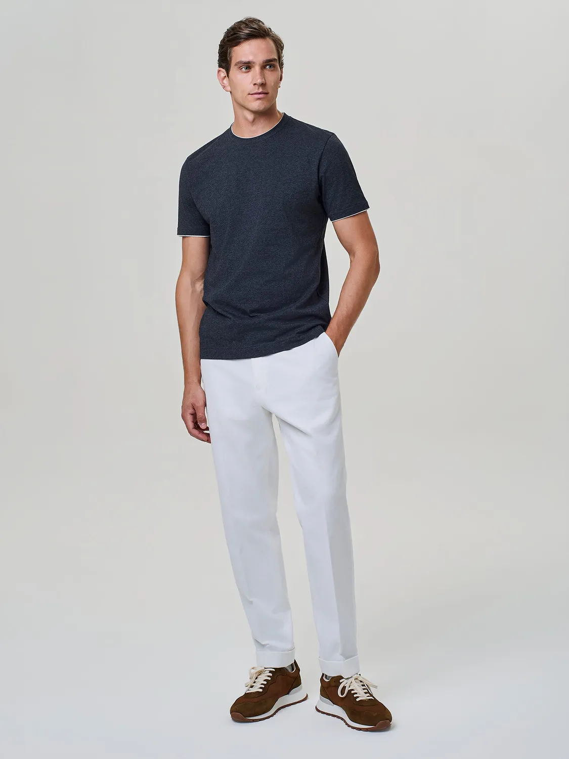 Paul Taylor T-shirt Jersey Mercerizzato Doppio Collo Grigio Scuro