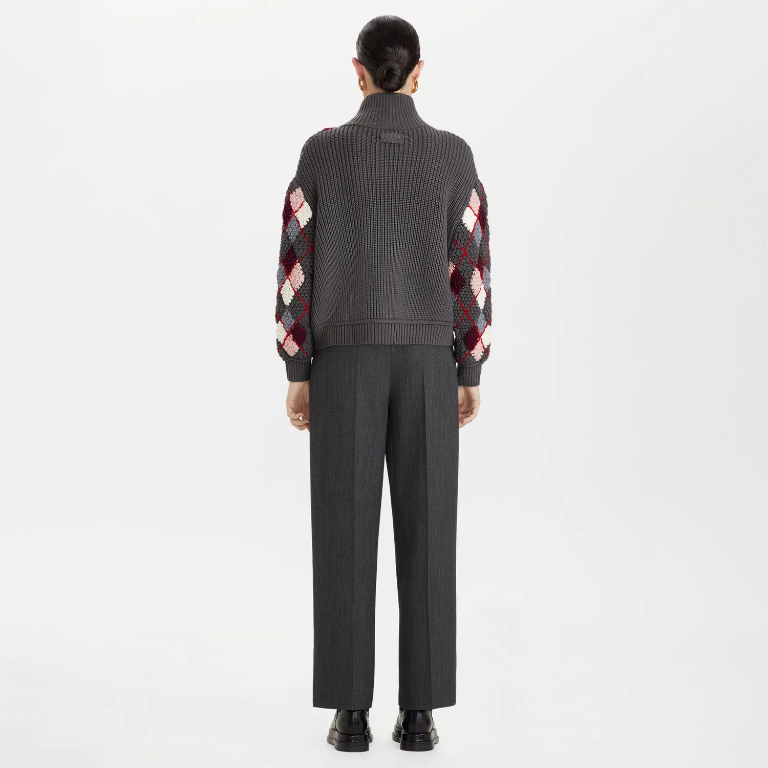 Ports Argyle Wool Cardigan Blu Zip Lana