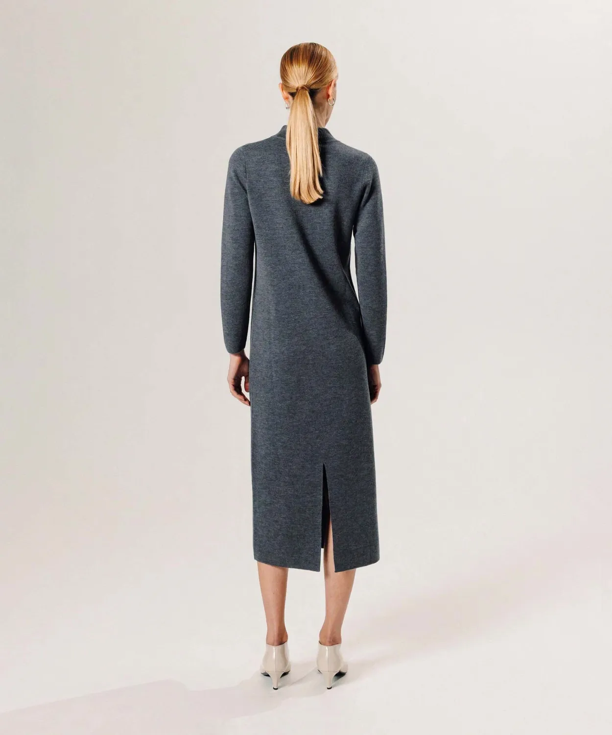 Rodier abito Milano lana merino grigio piombo collo alto