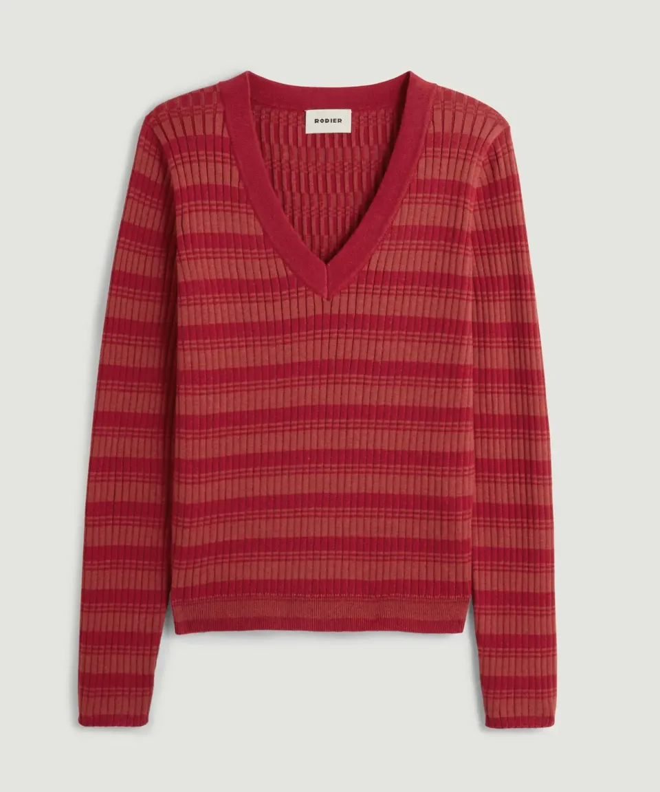 Rodier maglia scollo V rosso vermiglio coste S