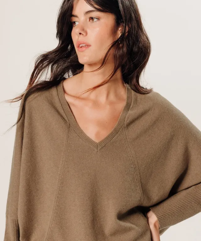 Rodier maglione oversize cashmere scollo V camel brown