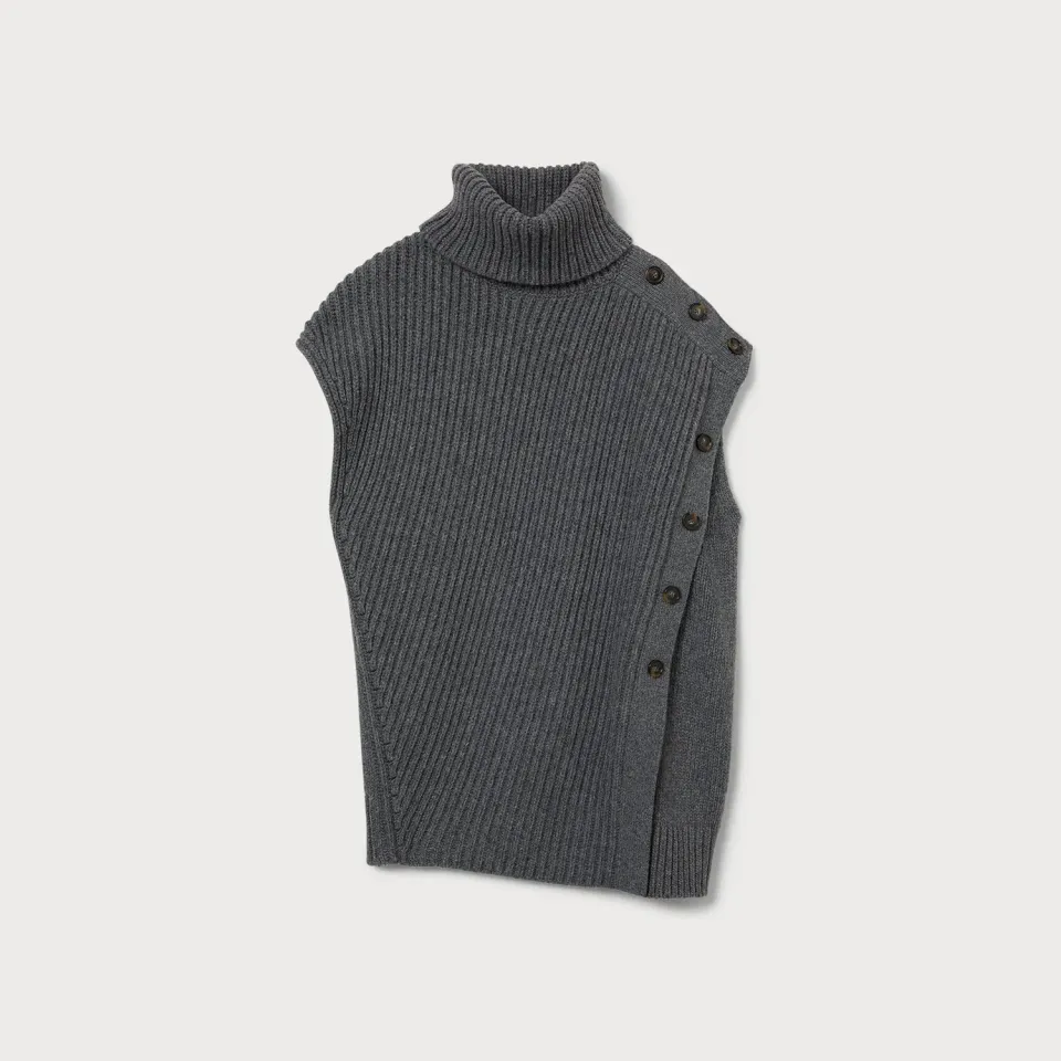 Ports Ribbed Wool top grigio collo arrotolato lana