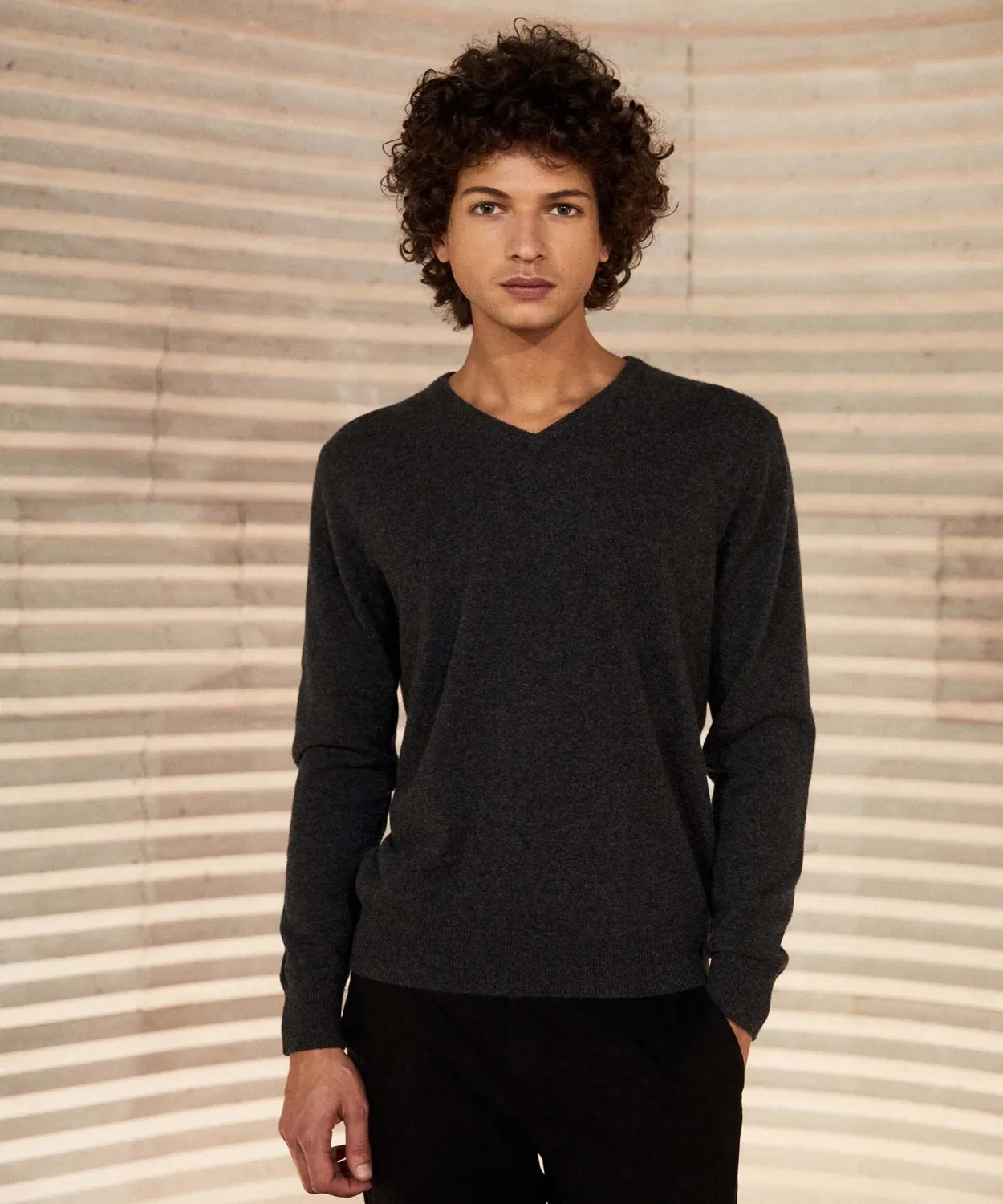 Rodier maglia scollo V cashmere grigio antracite uomo