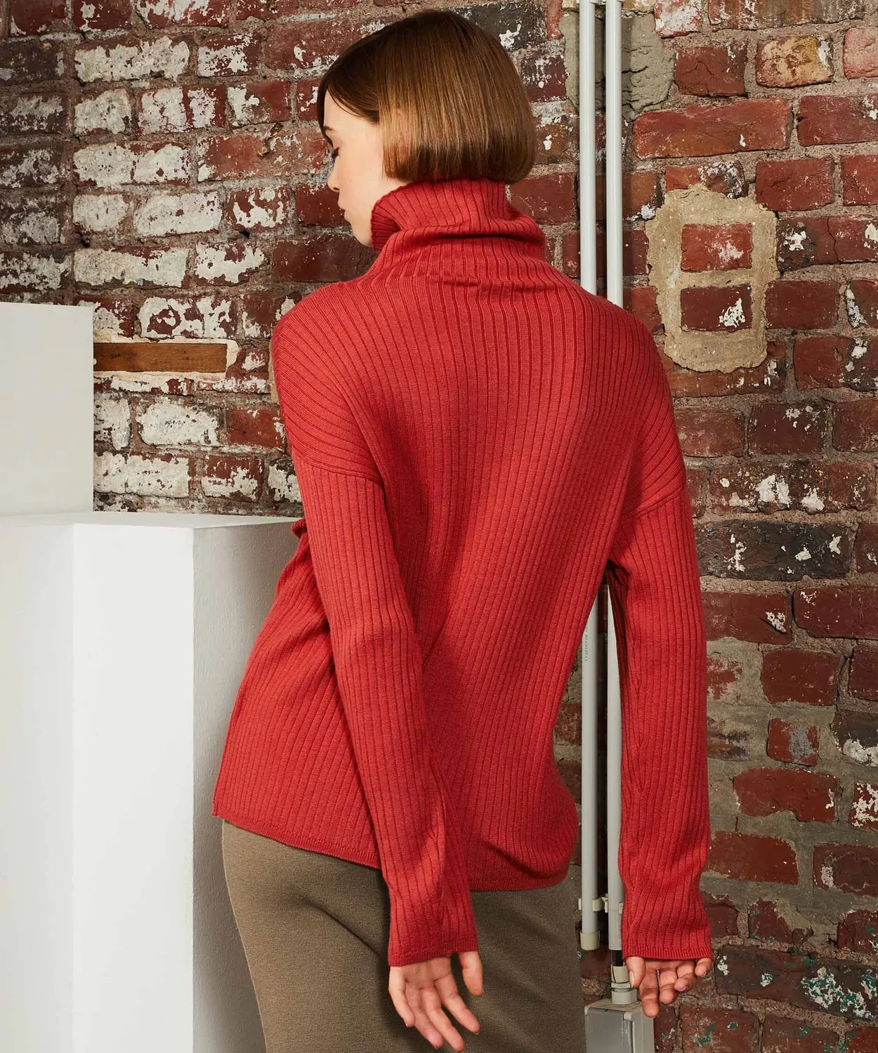Rodier Maglione Dolcevita Coste Ampia Arancio Ruggine