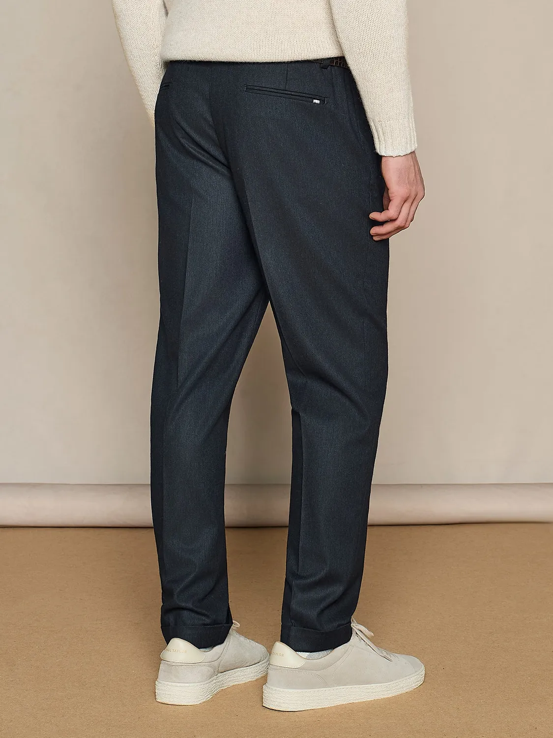 Paul Taylor Pantalone Wide Fit Flanella Blu coulisse