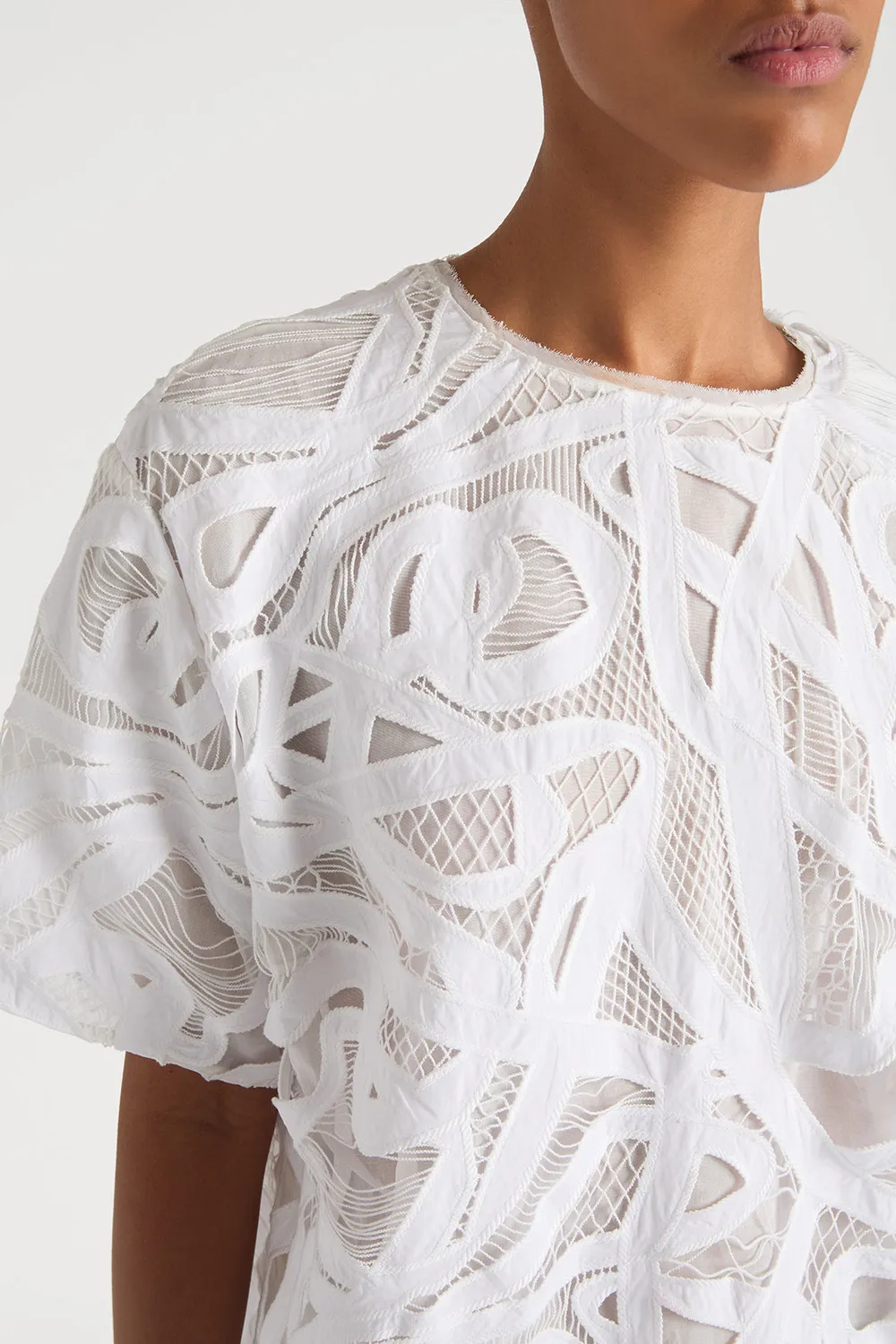 Ports 1961 top bianco optic pizzo maniche corte