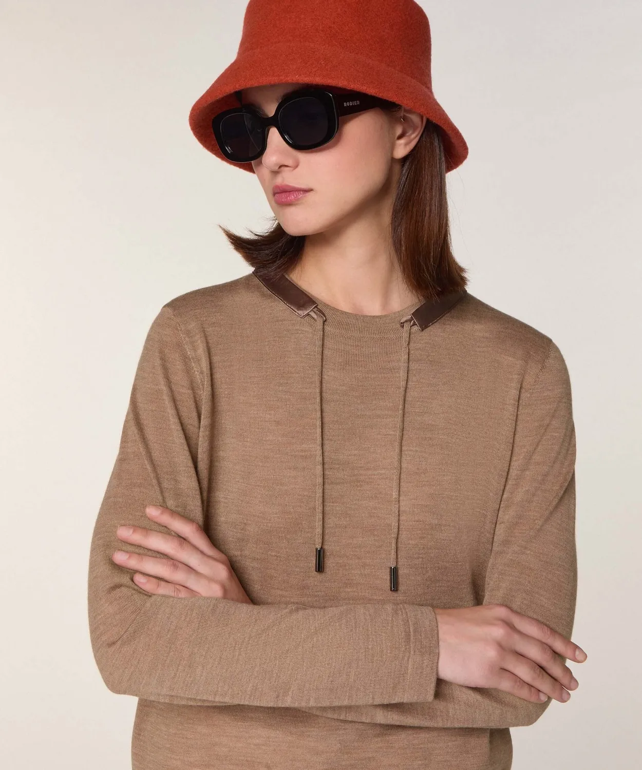 Rodier pullover girocollo lana merino beige ficelle