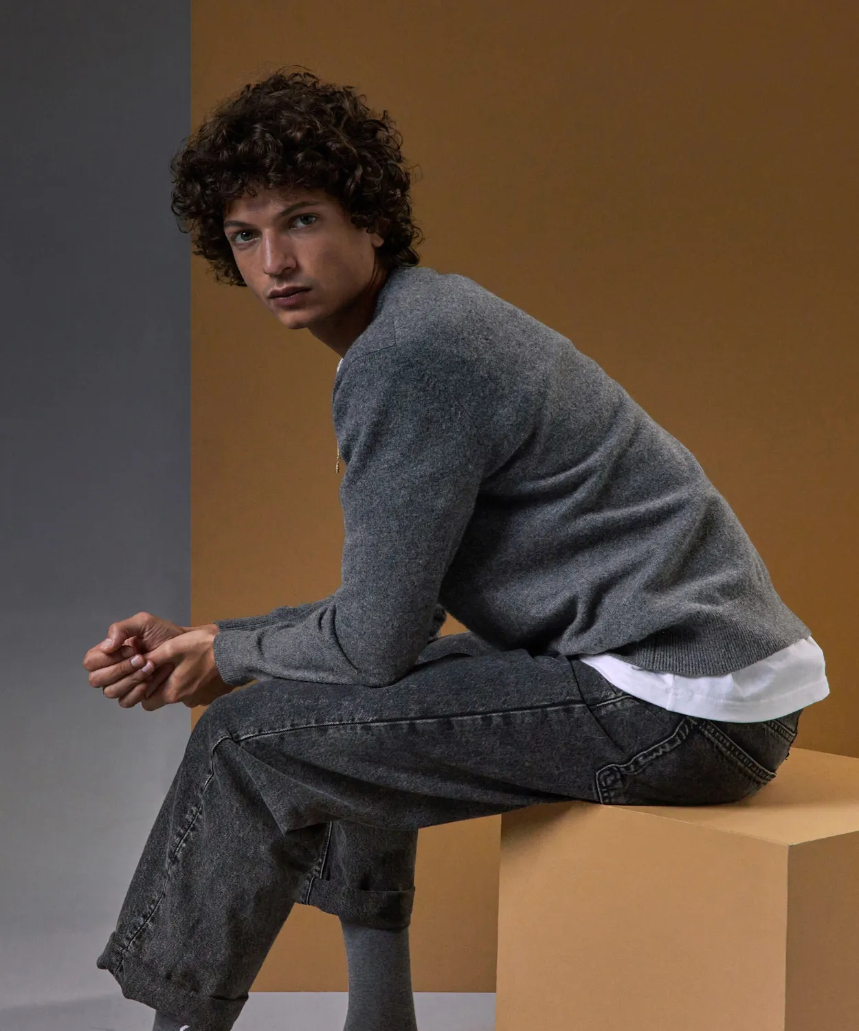 Rodier Maglione uomo girocollo cashmere grigio medio