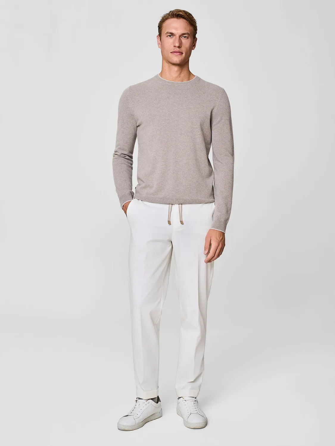 Paul Taylor girocollo cashmere lana taupe uomo