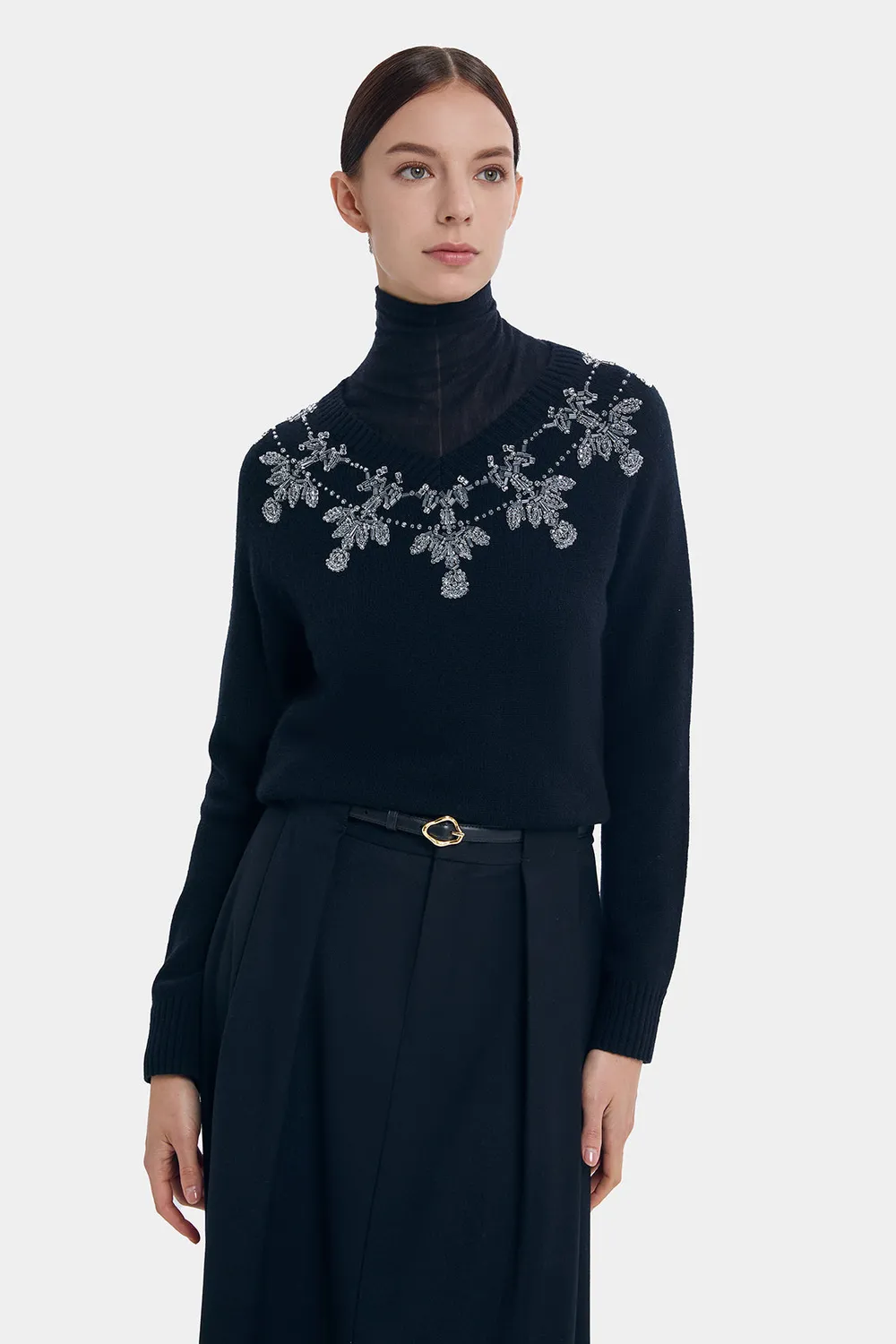 PORTS Snowflake maglione lana cashmere nero