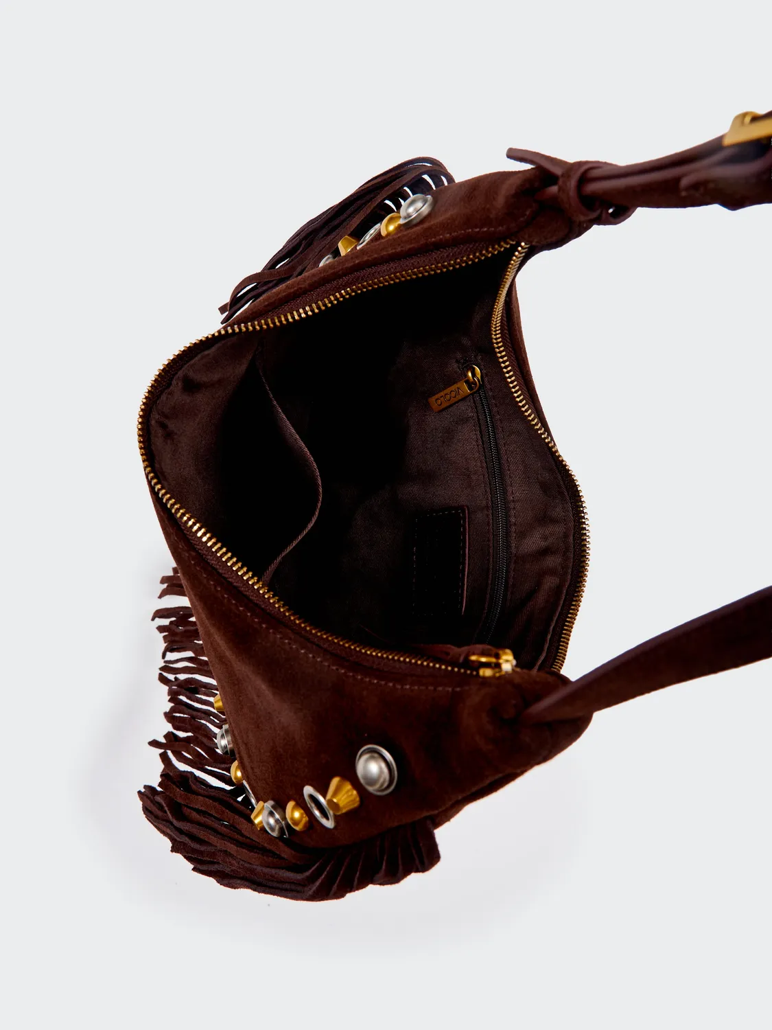 Vicolo Calida Hobo borsa a spalla moka in pelle con frange