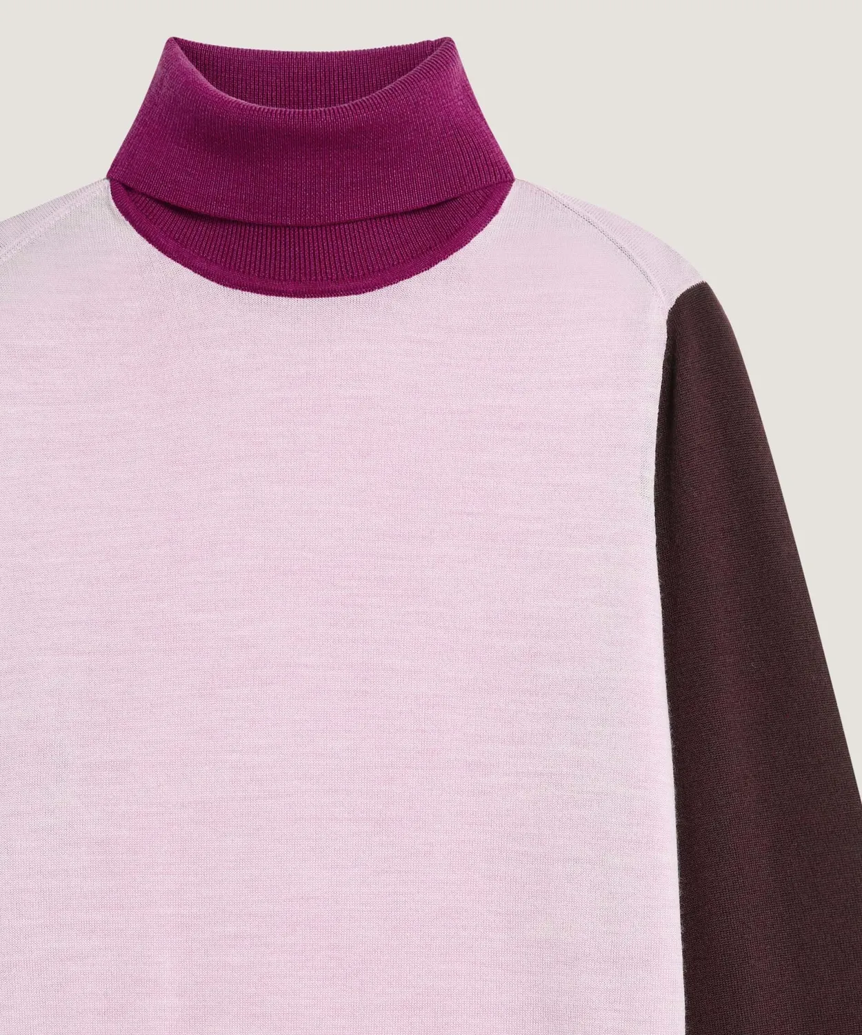 Rodier Maglione Dolcevita Color Block Rosa Pallido