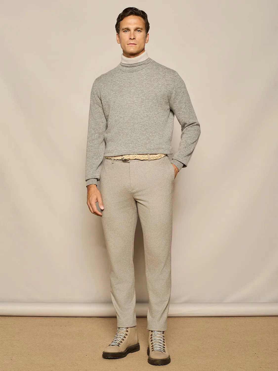 Paul Taylor Dolcevita Maglia Grigio Melange Doppio Collo Cashmere