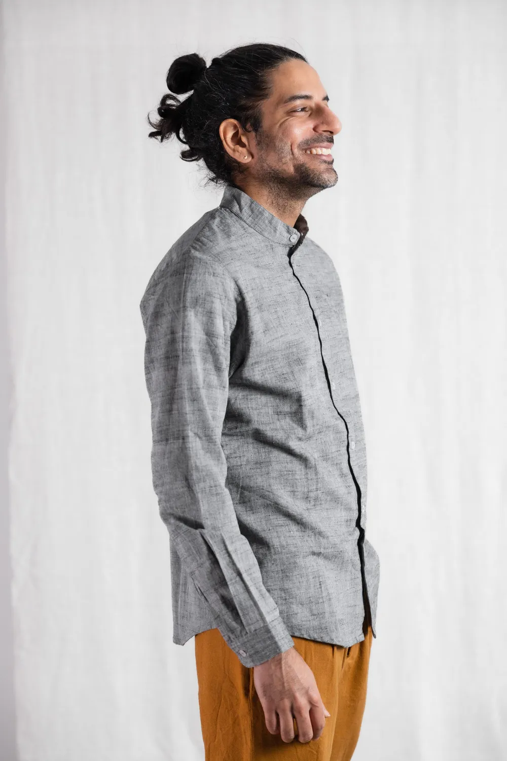Jyoti Harish Gray camicia uomo collo coreano