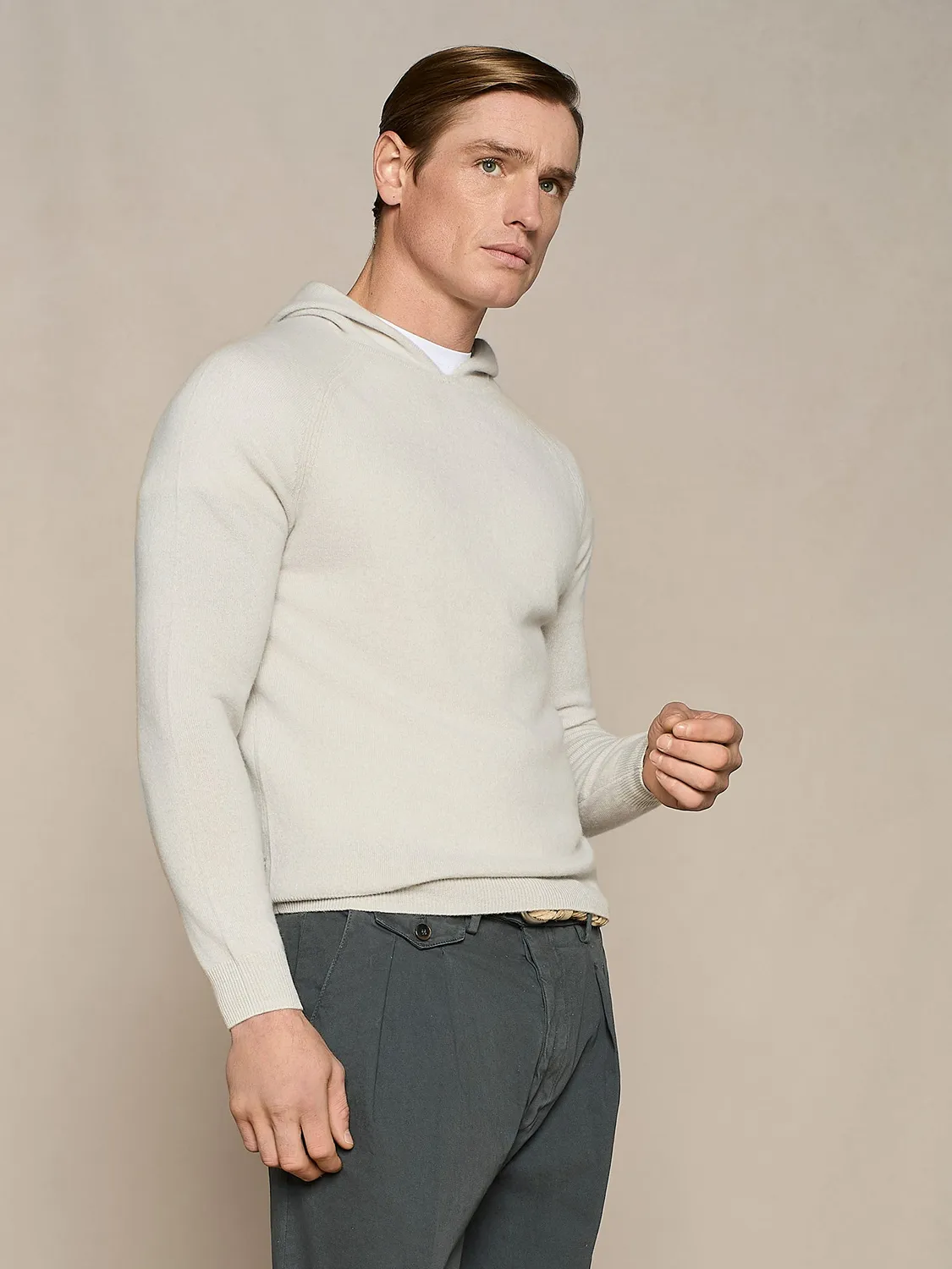 Paul Taylor Felpa Cappuccio Misto Cashmere Burro