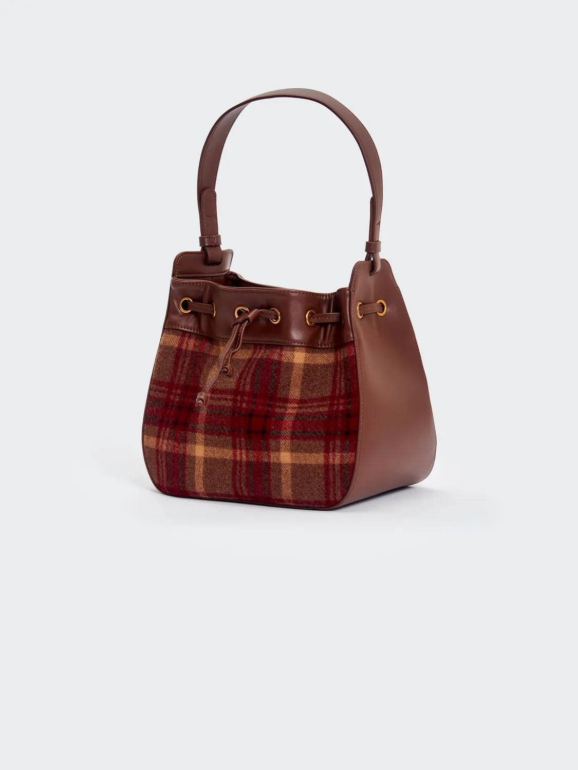 Vicolo Canter borsa secchiello check marrone 22x17x24
