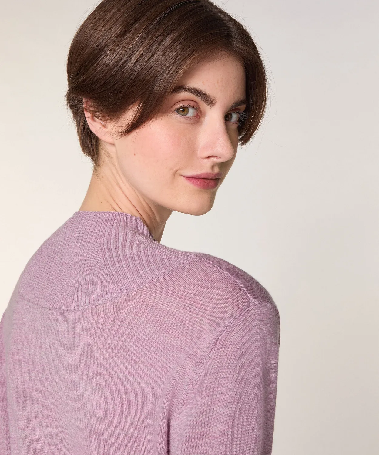 Rodier maglione collo alto lana merino rosa confetto maglia fine